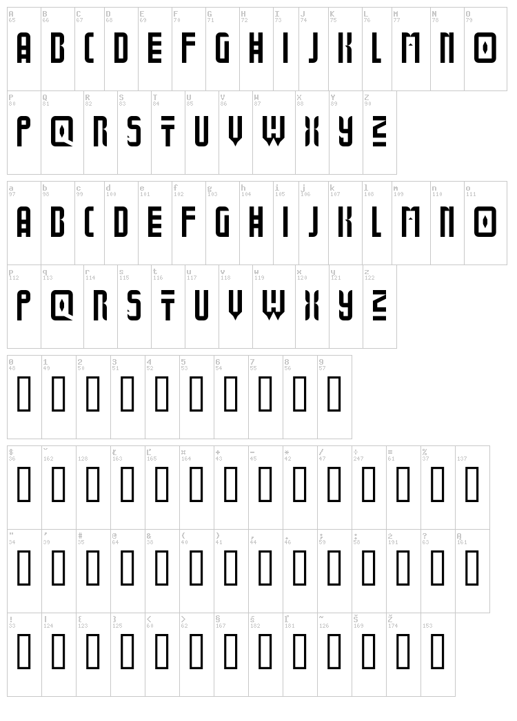 Bold Universe font map